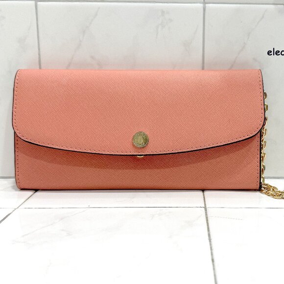 Michael Kors Jet Set Travel Large Saffiano Leather Zip Wallet / Wristlet Pink - Picture 1 of 13